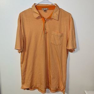 Peter Millar Men's Short Sleeve Orange & White Striped Polo Shirt medium top